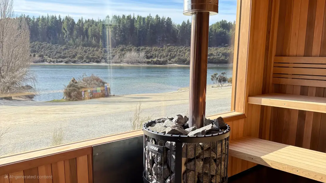 Enjoy the view of Lake Wanaka from inside the Sauna